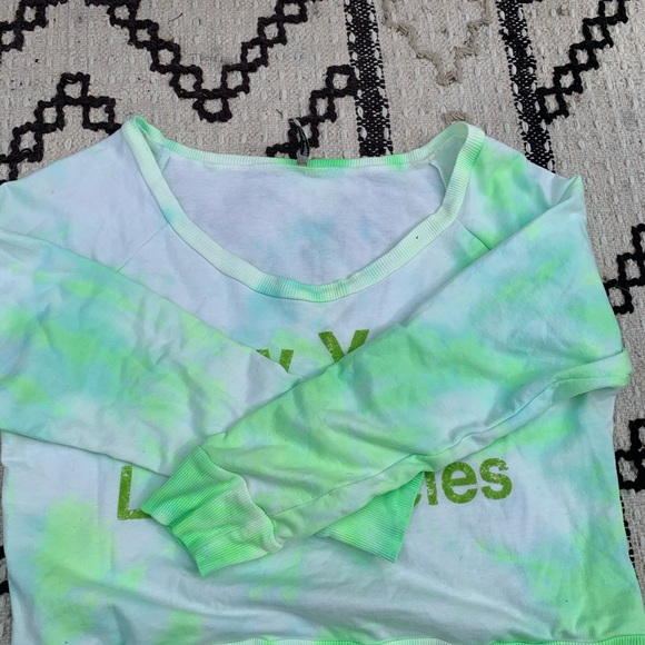 NWT neon green/white tie dye L/S crop sweatshirt - Picture 4 of 16